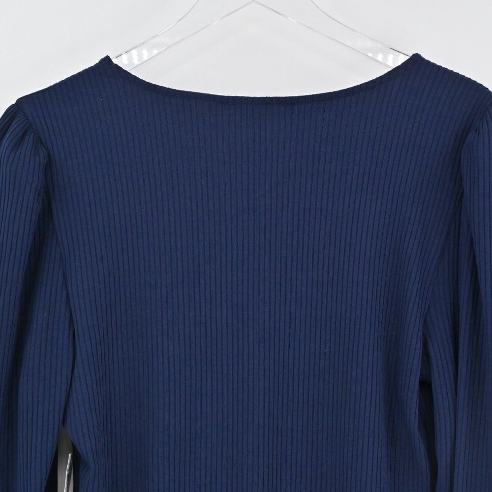 NEW INC INTERNATIONAL CONCEPTS Womens Navy Ribbed Puff Sleeve Top V-Neck Size XL - Picture 6 of 10